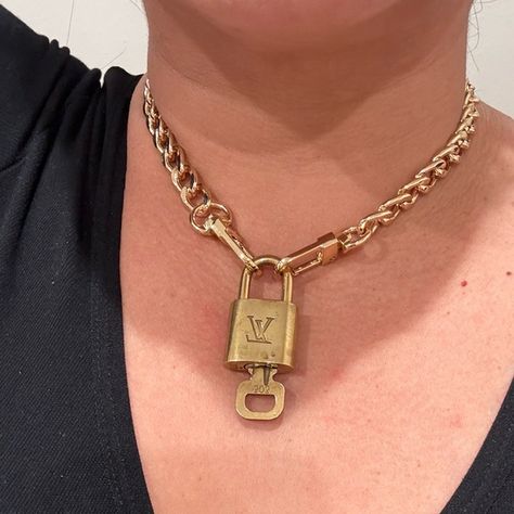 Louis Vuitton Lock and Key w/ Unbranded Chain Locks & Key, Lock And Key, Diy Necklace, Louis Vuitton, Key, Chain, Fashion Trends, Gold, Women Shopping