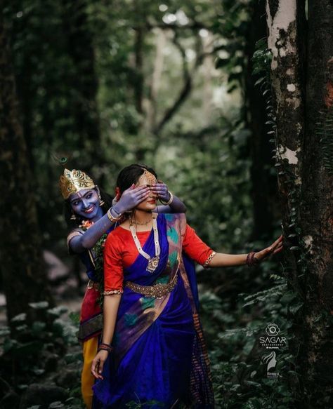 Radha Look Photoshoot, Radha Photoshoot Ideas, Radha Krishna Photography, Sivan Picture, Radha Photoshoot, Concept Photoshoot Ideas, Photoshoot Ideas Photography, Janmashtami Photos, Krishna Photography