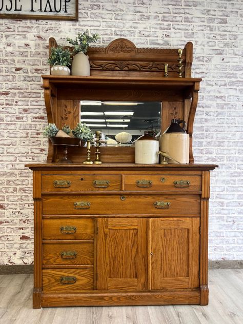 Separated Hutch Coffee Bar, Coffee And Alcohol Bar Hutch, Rustic Hutch Coffee Bar, Coffee Bar Hutch, Bar Hutch, Farmhouse Coffe Station Small Hutch, Farm House Sideboard And Hutch, Vintage Hutch, Antique Bar