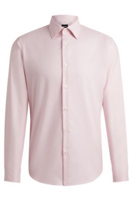 BOSS Regular fit Kent collar Angled cuffs. Color: light pink. Size: 15.5. Material: Quality: Cotton/Elastane. For Men. Pink Shirt Men, Kidswear Boys, Light Pink Shirt, Pink Shirts, Blouse Jeans, Trouser Suits, Pink Shirt, Cotton Lights, Jean Shirts