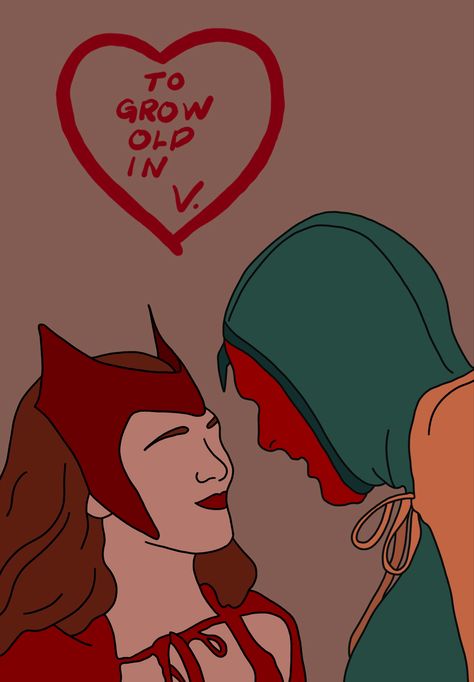 Drawing of Wanda Maximoff and Vision made with procreate. Vision Marvel Drawing, Marvel Letters, Wanda Maximoff And Vision, Marvel Retro Poster, Marvel Retro, Procreate Drawing, Create Drawing, Grow Old, Wanda And Vision