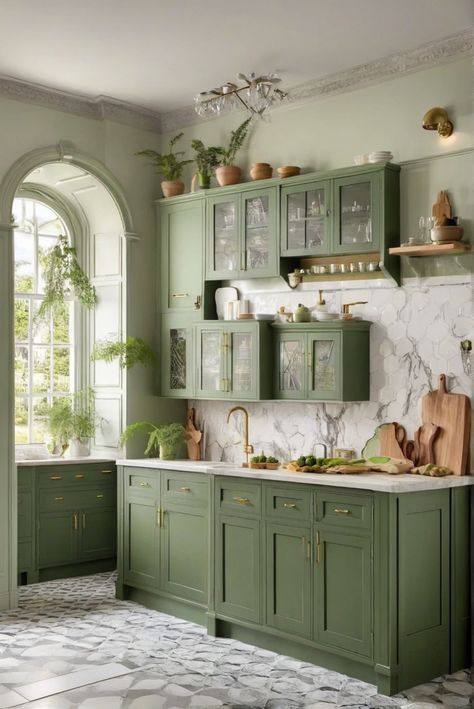 - Green kitchen cabinets
- Stylish renovation
- Home decor inspiration
- Contemporary design trends Monochromatic Green Kitchen, Classic Cabinets Kitchen, 2024 Kitchen Cabinet Trends Color, 2024 Kitchen Cabinet Trends, Green Kitchen Aesthetic, Sustainable Kitchen Design, Contemporary Kitchen Decor, Cabinet Trends, Green Kitchen Decor