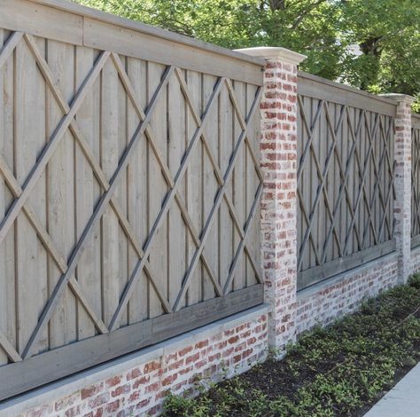 Brick Fencing Ideas, French Garden Gate, Decorative Iron Fence, Wrought Iron Trellis Ideas, French Fence, Victorian Fence, Board On Board Fence, Lattice Fence Panels, Trellis Gate