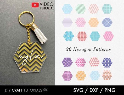 Keychain Svg Free, Hexagon Keychain, Svg Keychain, Svg Patterns, Keychain Patterns, Keychain Svg, Paper Flower Kit, Htv Projects, Keychain Pattern