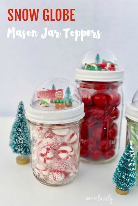 Mason Jar Toppers, Snow Globe Mason Jar, Mason Jar Snow Globe, Jar Toppers, Mason Jar Christmas Crafts, Christmas Mason Jars Diy, Gold Mason Jars, Jars Snow, Snowman Party