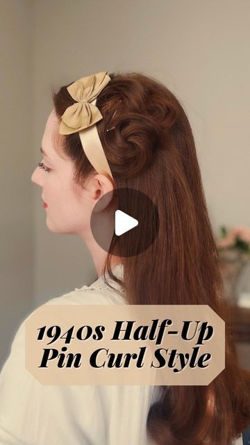 Dahlia • Vintage Fashion & Beauty on Instagram: "Vintage Spring Hair Challenge • Week 4 🎀 1940s half-up #hairstyle with decorative pin curls on the side.  🧴The fourth and final prompt of this #vintagehair challenge, hosted by @thedapperdahlia and @marlavonduta, is inspired by an advertisement for Lustre-Creme Shampoo.   🌸 Accessorize this #1940shairstyle with a ribbon and a hair bow, a headband or hair flowers. This would also be cute with a tilt hat. Style it in a way that works for you.  🏷️ Tag us if you give this #vintagehairstyle a try!  #hairinspo #retrohair #hairtutorial" 1940s Headband, 1940 Hair, 1940s Hair, Hair Challenge, 1940s Hairstyles, Spring Hair, Hair Flowers, Pin Curls, Challenge Week