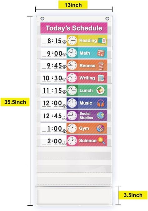 Amazon.com: Eamay Daily Schedule Pocket Charts, Teaching Scheduling Pocket Chart, Hoom, Eamay Daily Scheduling Pocket Chart, Pocket Chart with 13+1 Pockets, 18pcs Dry Erase Cards and 2 Hooks (WHITE) : Office Products Weather For Kids, Weather Calendar, Pocket Charts, Today's Schedule, Teacher Created Resources, White Office, Pocket Chart, Class Schedule, Kids Calendar