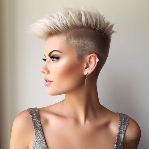 Short Faded Pixie Haircut Women, Fohawk Haircut For Women, Short Shaved Hairstyle Women, Spiky Pixie Haircut Spikes, Faux Hawk Pixie, Short Spiky Haircuts For Women, Spiky Haircuts For Women, Short Hair Drawing, Spikey Hair