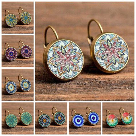 Smarter Shopping, Better Living! Aliexpress.com Gemstone Mandala, Pop Jewelry, Boho Drop Earrings, Flower Drop Earrings, Geometric Flower, Alloy Earrings, Geometric Jewelry, Earring Patterns, Mandala Pattern