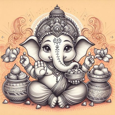 Ganesha Drawing, Shri Ganesh Images, Animal Line Drawings, Ganesh Art Paintings, Ganesh Art, Girl Drawing Sketches, Ganesha Painting, Ganesha Art, Charcoal Sketch