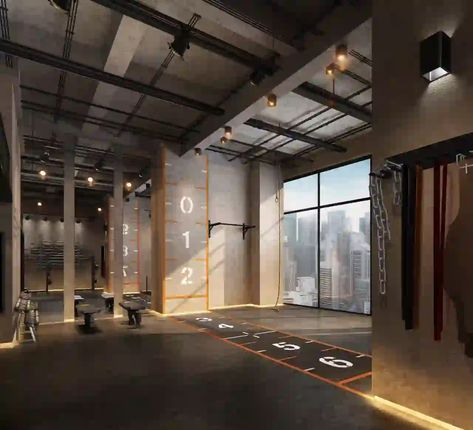 Industrial Gym Design Ideas, Warehouse Gym Design Industrial Style, Gym Design Industrial, Industrial Gym Interior, Gym Design Interior Industrial, Industrial Gym Design, Boutique Gym Design, Industrial Gym, Alpha Gym