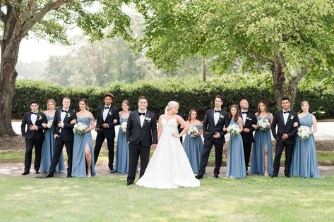 https://kaitlynblakephotography.com/country-club-of-asheville-summer-wedding/ Blue Dress Wedding, Black Tux Wedding, Dusty Blue Wedding, Wedding Beach Ceremony, Black Tux, Beach Ceremony, Dusty Blue Weddings, Dress Wedding, Blue Wedding