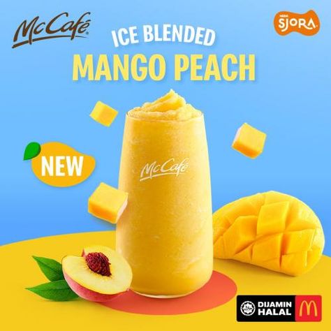 McDonald's McCafe Malaysia Ice Blended Mango Peach Ice Blended Drinks, Mcdonalds Milkshake, Ice Blended, Mango Drink, Mango Tea, Coffee Advertising, Mango Drinks, Digital Advertising Design, Mango Ice Cream