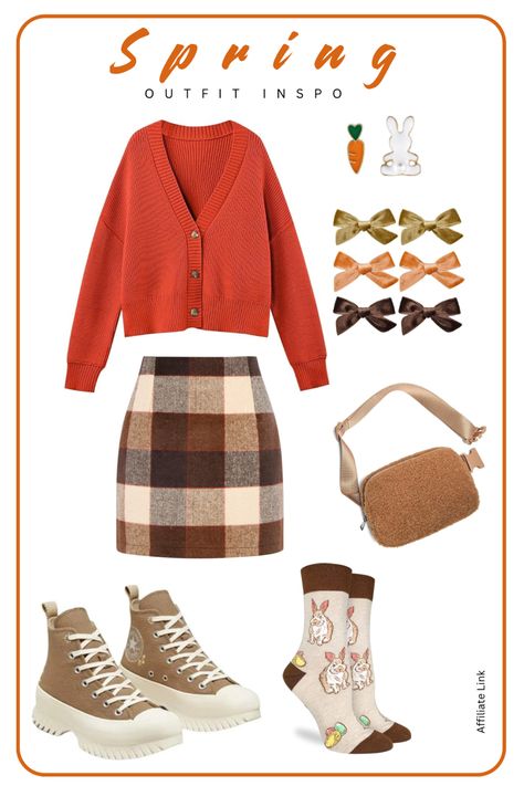 Cardigan and Skirt Look Brown and Beige with a pop of Orange for Tweens & Teens Just in Time for Spring #amazonaffiliatelink #spring #springfashion #easter #fashion #aesthetic #coquette #beltbag #velvetbows Easter Fashion, Aesthetic Coquette, Brown And Beige, Cute Socks, Mary Jane Flats, Easter Sunday, Wool Skirts, Fashion Aesthetic, Spring 2024