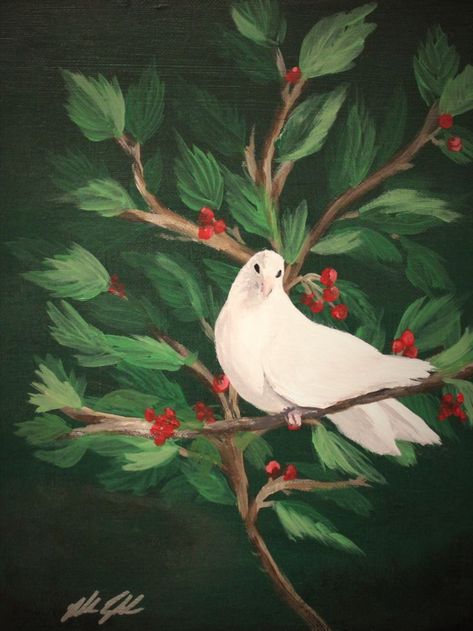 White Dove painting, Bird perched in tree, Original Acrylic Painting, Vertical Wall Art, Home & Office Decor. Christmas canvas art Dove Painting, Vertical Wall Art, Nature Wall Decor, White Dove, Painting Inspo, Bird Wall Art, Christmas Canvas, Painting Flowers, White Doves