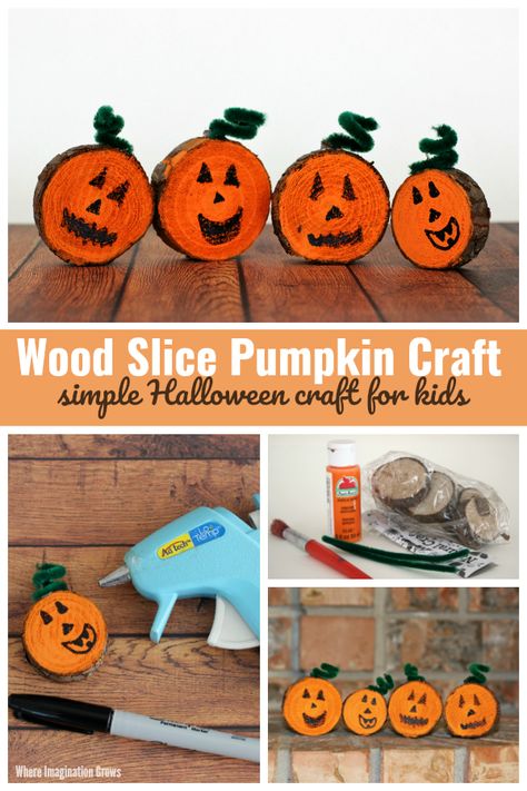 Wood Slice Halloween Crafts, Wood Slice Fall Crafts, November Crafts For Teens, Quick Fall Crafts For Kids, Fall Wood Slice Crafts, Nature Halloween Crafts, Halloween Nature Crafts, Fall Nature Activities, Wood Slice Pumpkins