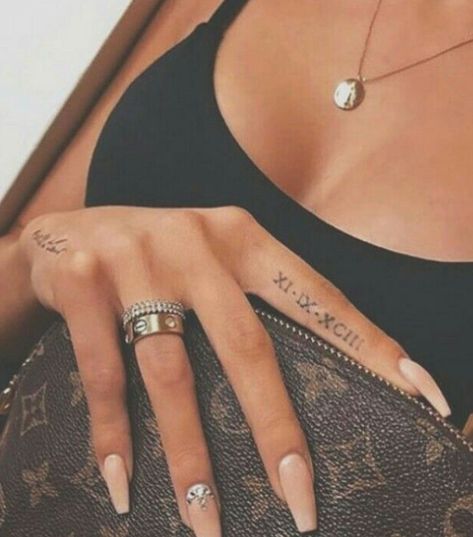 Date Finger Tattoo, Music Tattoo Ideas, Roman Numbers Tattoo, Simple Tattoo Ideas, Wolf Tattoo Ideas, Tattoo Ideas Simple, Faith Tattoo On Wrist, Inner Arm Tattoos, Roman Numeral Tattoos