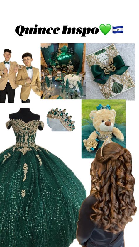 Emerald Green Quinceanera Theme, Enchanted Forest Quinceanera Theme, Long Sleeve Quinceanera Dresses, Sweet 16 Masquerade Party, Green Quinceanera Theme, Quinceanera Dances, Royal Blue Quinceanera, Quinceanera Makeup, Green Quinceanera Dresses