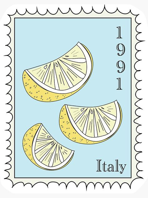 Poster Prints Aesthetic Italy, Italy Graphic Illustration, Lemon Cards Ideas, Italy Stickers Printable, Italian Summer Collage, Italian Stickers, Lemon Stamp, Pretty Posters, Italy Illustration