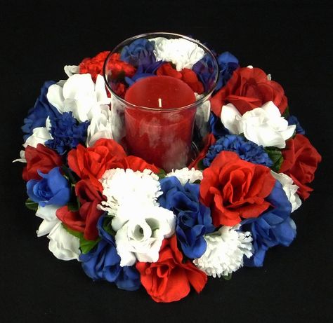 Labor Day Decorations, Patriotic Table Decorations, Silk Flower Centerpieces, Patriotic Centerpieces, Patriotic Wedding, Patriotic Flowers, Memorial Day Decorations, July Wedding, Crafts For Seniors