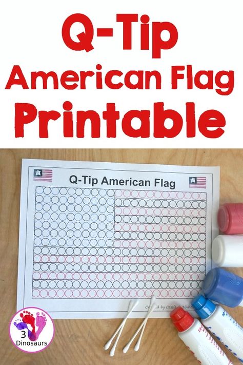 Q-Tip American Flag Painting Craft - an easy fine motor craft that kids can to do to make an American Flag. This is great for Flag Day, Memorial Day, and the Fourth of July - 3Dinosaurs.com American Flag Craft Kindergarten, Fourth Of July Fine Motor Activities, Flag Day Crafts For Kids, Flag Day Crafts For Preschoolers, American Flag Crafts Preschool, American Flag Crafts For Kids, Flag Day Crafts, American Symbols Crafts, Flag Day Activities