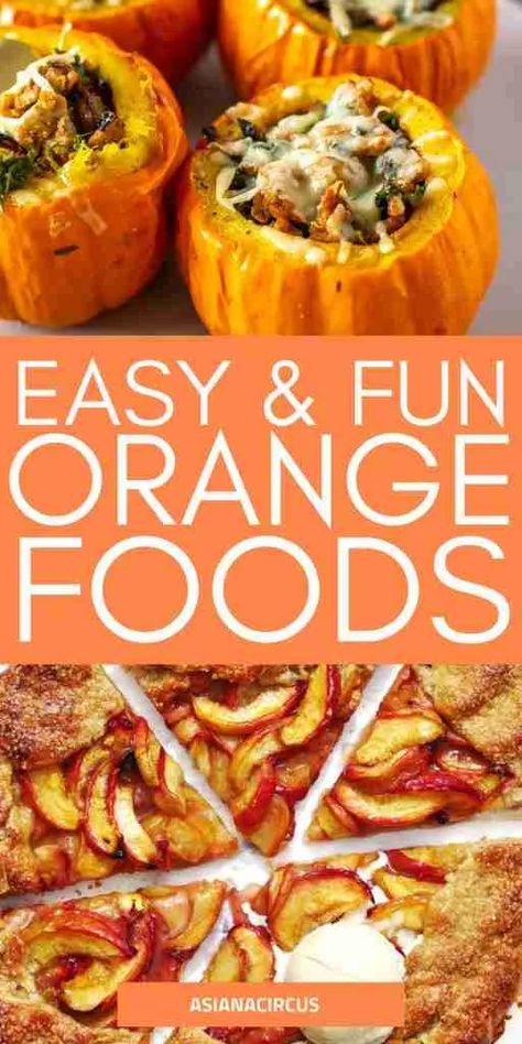 Fun & Easy Orange Foods Ideas For Parties - Asiana Circus Orange Halloween Party Food, Foods That Are Orange, Orange Potluck Food, Orange Halloween Food Ideas, Orange Foods For Party Savory, Color Party Orange Food, Orange Food Recipes, Orange Color Party Food, Orange Party Food Snacks Ideas