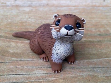 River Otter: Handmade miniature polymer clay by AnimalitoClay Polymer Clay Kunst, Diy Polymer Clay, Miniature Polymer Clay, Animals Design, River Otter, Polymer Clay Figures, Sculpey Clay, Polymer Clay Sculptures, Polymer Clay Animals