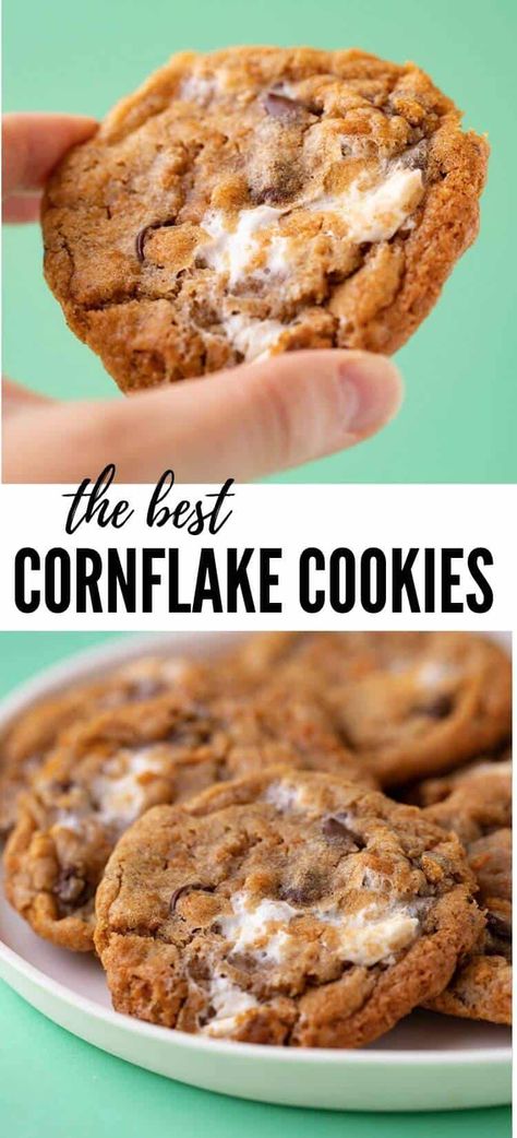 Chewy Cornflake Marshmallow Cookies Marshmallow Cornflake Cookies, Cornflake Marshmallow Treats, Cornflake Dessert, Cornflake Marshmallow Cookies, Corn Flake Cookies, Recipes Using Marshmallows, Recipe With Marshmallows, Cookies With Marshmallows, Cornflake Recipes