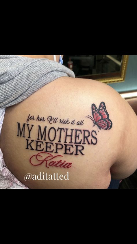 For Her Ill Risk It All Tattoo, Moms Keeper Tattoo, My Mothers Keeper Tattoo Shoulder, My Mothers Keeper Tattoo Ideas, My Mothers Keeper Tattoo Mom, My Mother’s Keeper Tattoo, Small Chest Tattoos For Women Upper, I Am My Mothers Keeper Tattoo, For Her Id Risk It All Tattoo Mom