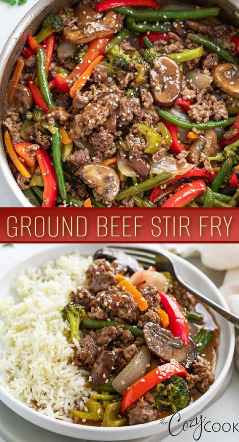 Hamburger And Asparagus Recipes, Ground Meat And Vegetable Recipes, Klinio Recipes, Beef Stir Fry Recipe, Ground Beef Stir Fry, Ground Beef And Broccoli, 30 Minute Meals Healthy, Cozy Cook, Ground Beef Rice