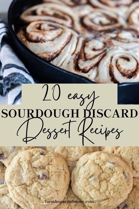 Have extra sourdough discard and want to make a delicious simple dessert? Visit Farmhouse on Boone's blog to find over 20 recipes of unique sourdough discard dessert recipes. Click here to see all the recipes! Farmhouse On Boone Discard Recipes, Desserts With Sourdough Discard, Sourdough Discard Vanilla Wafers, Recipes That Use A Lot Of Sourdough Discard, Sourdough Discard Baked Goods, Sourdough Discard Baking, Sweet Sourdough Discard Recipes, Easy Sourdough Dessert, Sour Dough Desserts