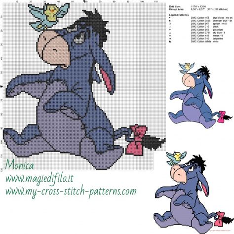 Eeyore (Winnie the Pooh) cross stitch pattern Pooh Cross Stitch Pattern, Eeyore Crochet, Winnie The Pooh Cross Stitch, Pooh Cross Stitch, Disney Cross Stitch Patterns, Baby Cross Stitch Patterns, Xmas Cross Stitch, Stitch Cartoon, Disney Cross Stitch