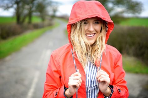 RED PVC JOULES RAINCOAT STRIPED SHIRT  THANKS TO THE MARVELLOUS Em Sheldon FOR SHARING THIS PIC! uk fashion blog Travel Raincoat, Red Raincoat, Beautiful Sunny Day, Raincoat Kids, Hooded Raincoat, Red Coat, Hi Guys, Zara Jackets, Spring Style