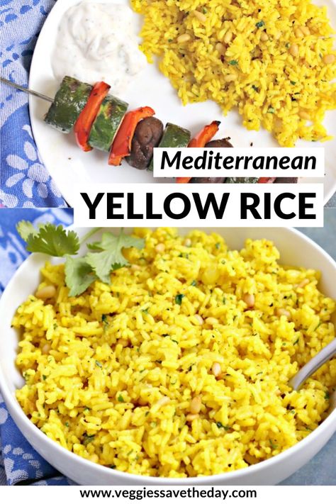 Mediterranean Yellow Rice, Mediterranean Rice, Yellow Rice Recipe, Yellow Rice Recipes, Turmeric Rice, Rice Side Dish Recipes, Turmeric Yellow, Easy Rice, Rice Side