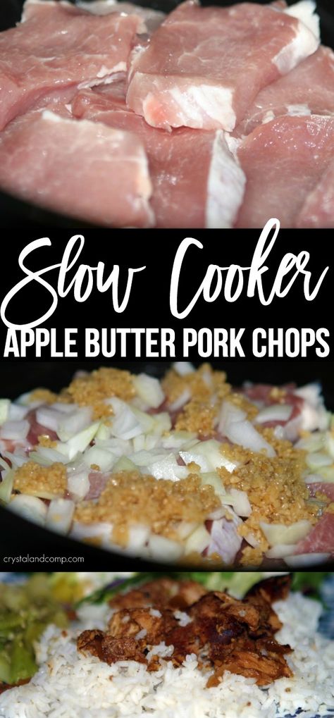 Recipes Using Apple Butter, Apple Butter Pork Chops, Butter Pork Chops, Recipe Using Apples, Pork Chop Recipes Crockpot, Slow Cooker Apple, Slow Cooker Apple Butter, Pork Chop Recipes Baked, Crockpot Pork Chops