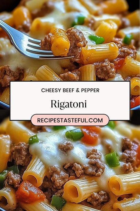 A comforting and creamy pasta dish featuring rigatoni, ground beef, and bell peppers, all enveloped in a luscious cheese sauce. Perfect for weeknight dinners or family gatherings! Rigatoni Beef Pasta Dishes, Simple Rigatoni Recipes, Cheesy Ground Beef Pasta Skillet, Carmela’s Chicken Rigatoni, Rigatoni Pasta, Creamy Pasta Dishes, Cheesy Pasta, Creamy Pasta, Rigatoni