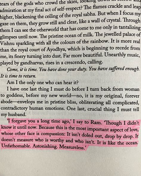 The forest of enchantments tells the story of the Ramayana from Sita’s perspective. The book beautifully portrays Sita’s journey and allows the reader to empathize with her character❣️ Initially, I found myself blaming Sita for the hardships she faced with Ram, but as the story unfolds, I realized that these challenges were meant to teach important lessons. As the famous saying “Everything happens for a reason “ The book sheds light on the perspectives of women who played significant roles ... Forest Of Enchantment Book, Ramayana Story, Everything Happens For A Reason, Self Respect, Trends 2024, For A Reason, Book Aesthetic, Famous Quotes, The Forest