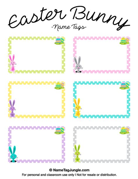 Free printable Easter Bunny name tags. The template can also be used for creating items like labels and place cards. Download the PDF at http://nametagjungle.com/name-tag/easter-bunny/ Animal Name Tags, Free Printable Tags Templates, Easter Tags Free Printable, Gift Tag Template Free, Easter Bunny Name, Tag Template Free, Labels Printables Free Templates, Printable Tags Template, Name Tag Templates