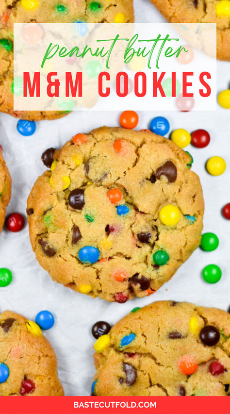 These bakery-style peanut butter M&M cookies feature a chewy cookie base with semi-sweet chocolate chips, miniature M&M candies, and rainbow baking chips. Peanut Butter M&m Cookies, Rainbow Recipes, Rainbow Baking, Baking Chips, Cookie Base, Peanut Butter Blossoms, Rainbow Cookies, Rainbow Food, Peanut Butter Cookie Recipe