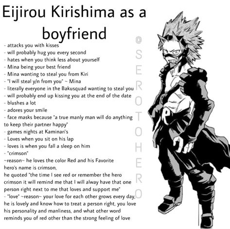 Eijirou Kirishima X Y/n, Kirishima Eijirou Headcanon, Kirishima Headcannons, Kirishima Headcanon Spicy, Kirishima Quotes, Kirishima X Yn Spicy, Kirishima Imagine, Mha As A Boyfriend, Kirishima As A Boyfriend