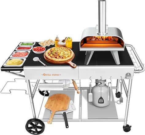 Amazon.com: GRILL FORCE Pizza Oven Table with Pizza Topping Station,Movable Pizza Oven Stand,Pizza Oven Cart,Outdoor Grill Table Cart,Food Prep Work Cart,Fit for Ooni Koda,Karu,Fyra,Ninja Woodfire,Blackstone : Patio, Lawn & Garden Pizza Oven Cart, Outdoor Grill Table, Pizza Oven Stand, Pizza Oven Table, Outdoor Cooking Table, Pizza Station, Weber Charcoal Grill, Table Top Grill, Grill Stand