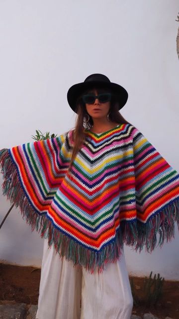 Festival Poncho, Poncho Outfit, Somewhere In The World, Pride Festival, Rainbow Crochet, Rainbow Fashion, Crochet Clothing, Vintage Rainbow, Clothing Vintage