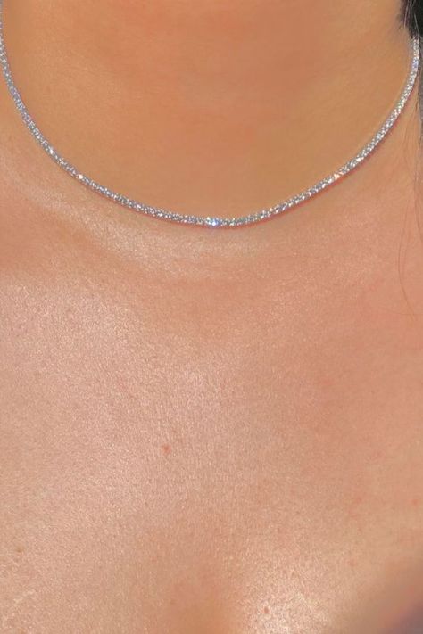 Simple Silver Diamond Necklace, Swarovski Necklace Choker, Micro Tennis Necklace, Faux Diamond Necklace, Classy Diamond Necklace, Dimond Neckless Silver, Aesthetic Diamond Necklace, Silver Necklaces Simple Classy, Short Diamond Necklace