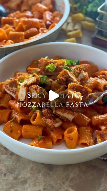 Healthy || Recipes on Instagram: "Spicy, cheesy, and irresistibly tasty. This tomato mozzarella pasta is what dinner dreams are made of.”  Ingredients: * 8 oz rigatoni pasta (penne, spaghetti, or your choice) * 1 chicken breast sliced into half marinate with 👇🏻 * 1 tablespoon smoked paprika * 1/2 teaspoon garlic powder * 1/2 teaspoon dried chives * 1 tablespoon paprika * Salt and pepper to taste * Bread crumbs for coating with egg For tomato sauce: * 2 tablespoons unsalted butter * 3 cloves garlic, minced * 1 small onion finely chopped * 3-4 tablespoons tomato paste * 1/2 cup pasta water * 1/2 cup heavy cream * 1-2 tsp red pepper flakes (adjust to taste) * 1 tsp Italian seasoning (or a mix of dried oregano and basil) * Salt and pepper to taste * 1 cup fresh mozzarella cheese, shredded  # Tomato Mozzarella Pasta, Dried Chives, Italian Tomatoes, Basil Salt, Mozzarella Pasta, Pasta Penne, Red Sauce Pasta, Rigatoni Pasta, Pasta Water