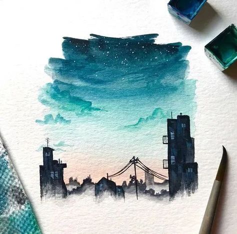 31 Easy Watercolor Art Ideas for Beginners #watercolor #art #painting // Watercolor simple painting, blue watercolor art Lukisan Lanskap, Kunst Inspo, Výtvarné Reference, Watercolour Inspiration, Watercolor Paintings Easy, Landscape Designs, Seni Cat Air, 수채화 그림, Watercolor Artists