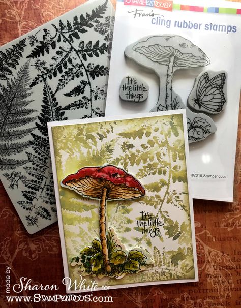 Simple Flower Decoration, Mushroom Cards, Stampendous Cards, Fern Garden, Little Mushroom, Tim Holtz Cards, Hand Crafted Cards, Karten Design, Simple Flower