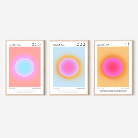 Angel Number Painting, Paintings Y2k, Aura Angel Numbers, Angel Number Poster Aesthetic Room, Aura Painting, Angel Numbers Poster, Aura Poster Set Of 3, Angel Number Posters On Wall, Aura Angel Numbers Poster