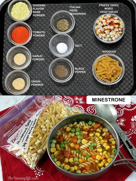 Just add boiling water for an instant, nutritious soup that's perfect for backpacking, camping, dorms, office, travel, and emergencies. Dry Soup Mix Recipes, Nutritious Soup, Dry Soup Mix, Soup In A Jar, Hiking Food, Backpacking Camping, Mason Jar Meals, Ranch Dip, Dried Vegetables