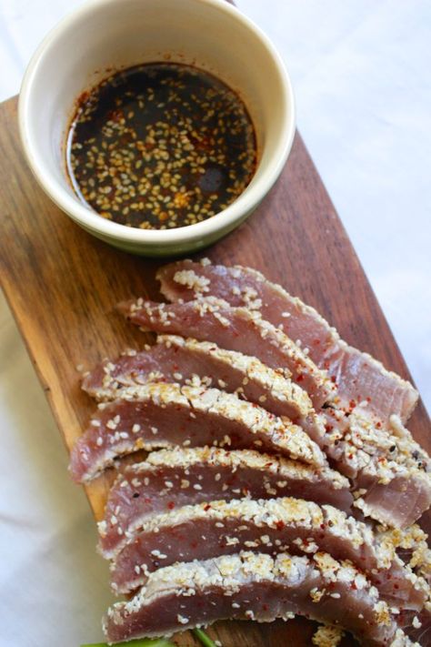 Paleo, Gluten Free Ahi Tuna Steaks with Dipping Sauce (Whole30) Sauce For Tuna Steak, Ahi Tuna Sauce, Tuna Marinade, Ahi Tuna Steaks, Ahi Tuna Steak Recipe, Tuna Sauce, Tuna Steak Recipe, Healthy Steak Recipes, Ahi Tuna Recipe