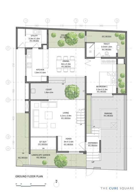 Architecture Layout, Modern Tree House, Collage Architecture, Duplex Floor Plans, Bungalow Floor Plans, Indian House Plans, Square Collage, Courtyard House Plans, Courtyard Design